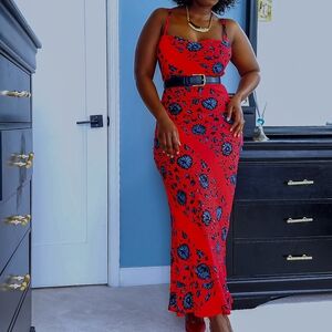 Elegant Fuschia Bias Cut Floral Maxi Slip Dress